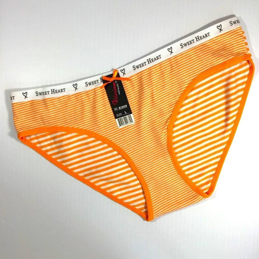 Vision Intimate Orange and White Stripe Panties Underwear - Size Large